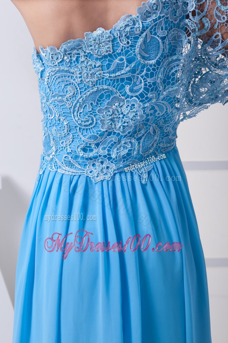 Discount Lace Column One Shoulder Long Baby Blue 2013 Prom Dress