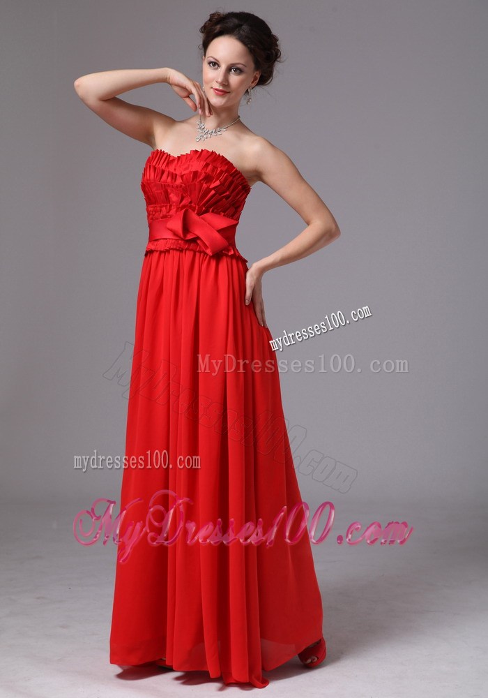 Affordable Layers Bowknot Column Sweetheart For Red Prom Dress