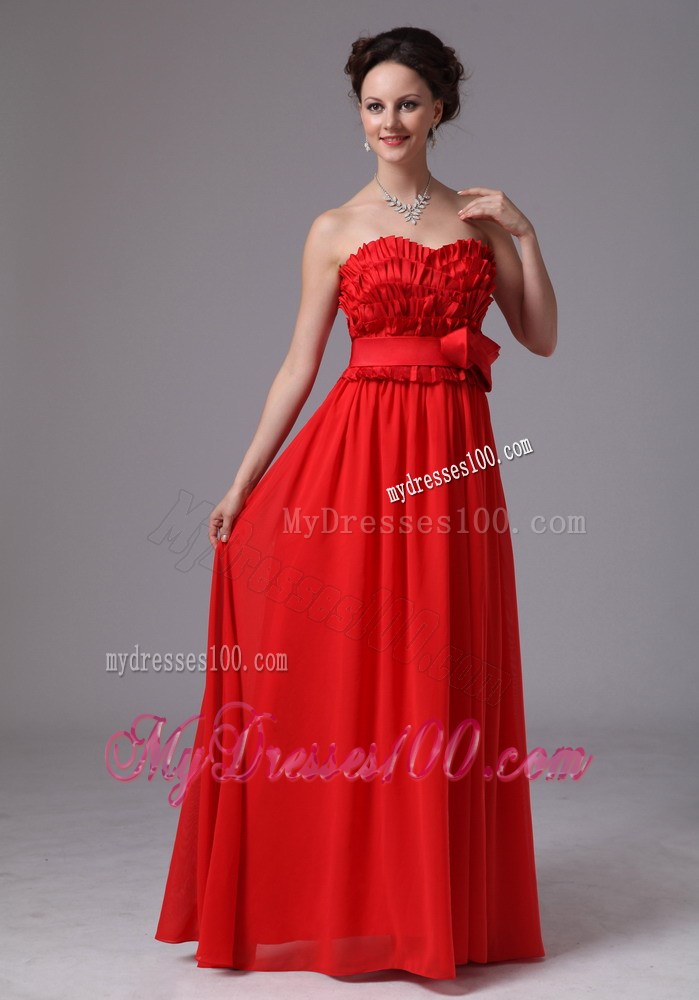 Affordable Layers Bowknot Column Sweetheart For Red Prom Dress