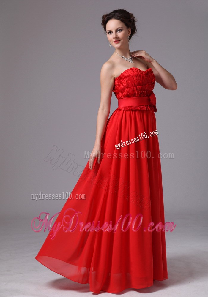 Affordable Layers Bowknot Column Sweetheart For Red Prom Dress