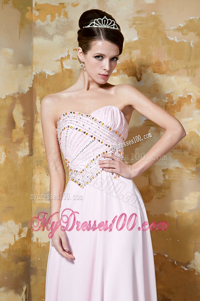 2013 Light Pink Empire Sweetheart Brush Train Beading Prom Dresses