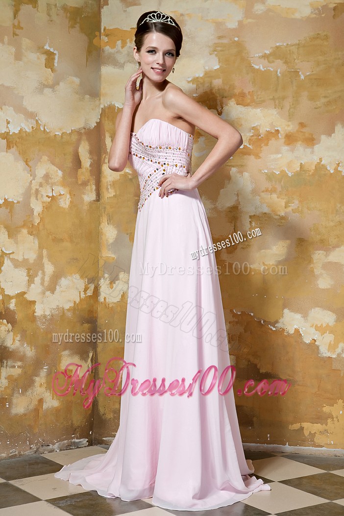 2013 Light Pink Empire Sweetheart Brush Train Beading Prom Dresses
