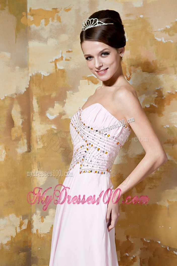 2013 Light Pink Empire Sweetheart Brush Train Beading Prom Dresses