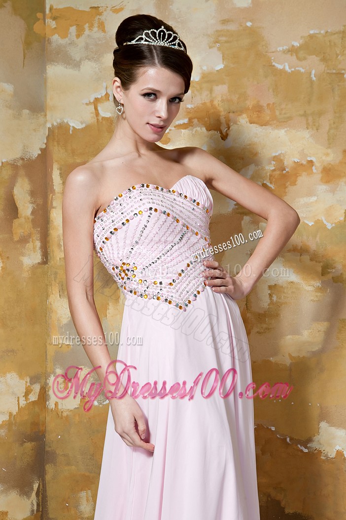 2013 Light Pink Empire Sweetheart Brush Train Beading Prom Dresses