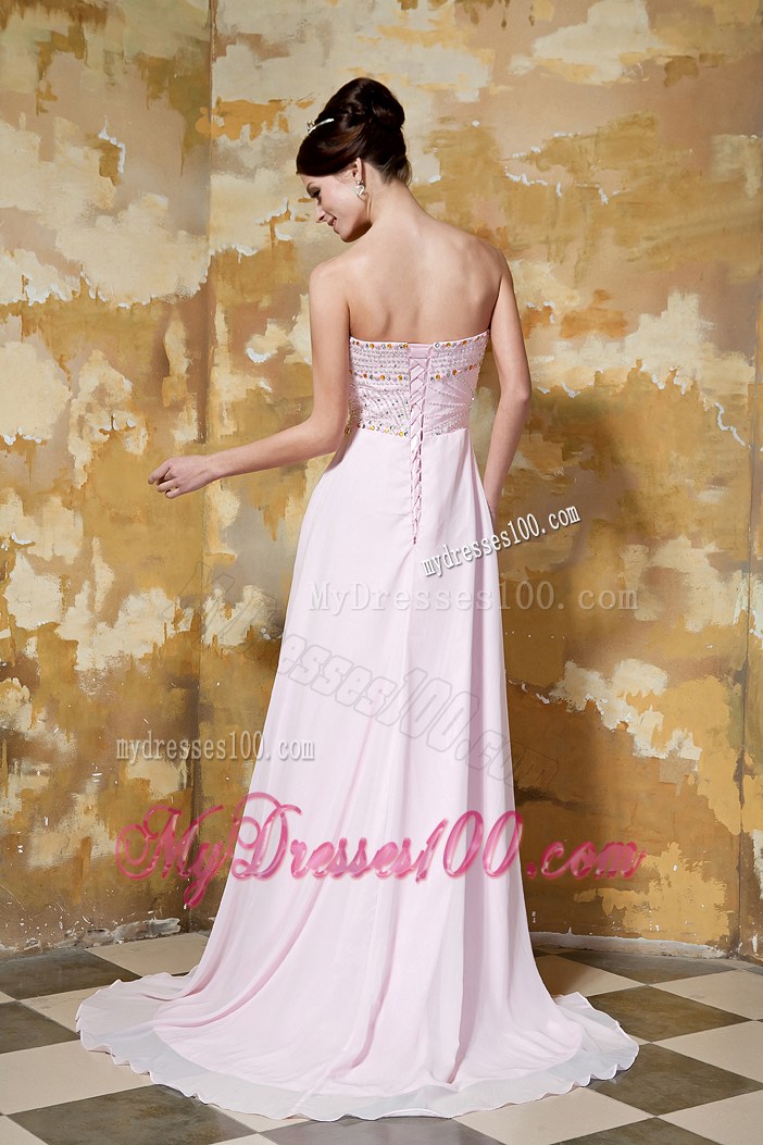 2013 Light Pink Empire Sweetheart Brush Train Beading Prom Dresses