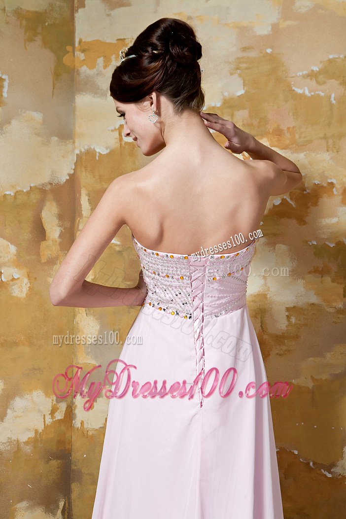 2013 Light Pink Empire Sweetheart Brush Train Beading Prom Dresses