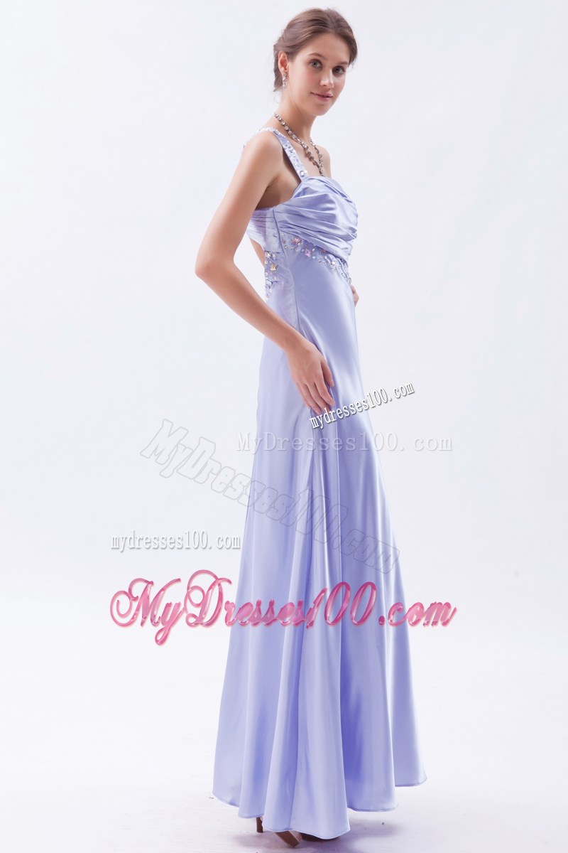 Elegant Lilac Empire One Shoulder Prom Dress Beading Ankle-length