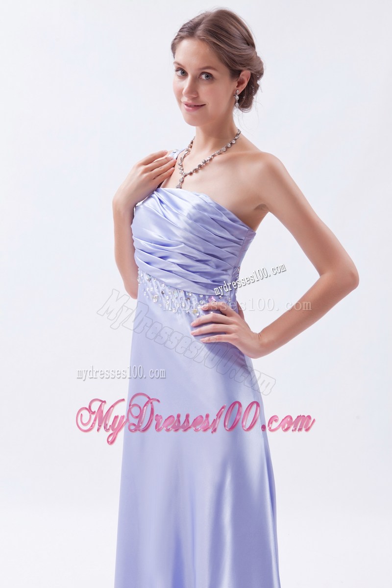 Elegant Lilac Empire One Shoulder Prom Dress Beading Ankle-length