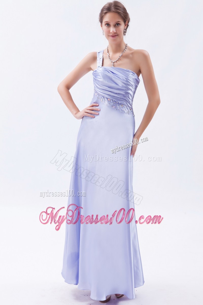 Elegant Lilac Empire One Shoulder Prom Dress Beading Ankle-length