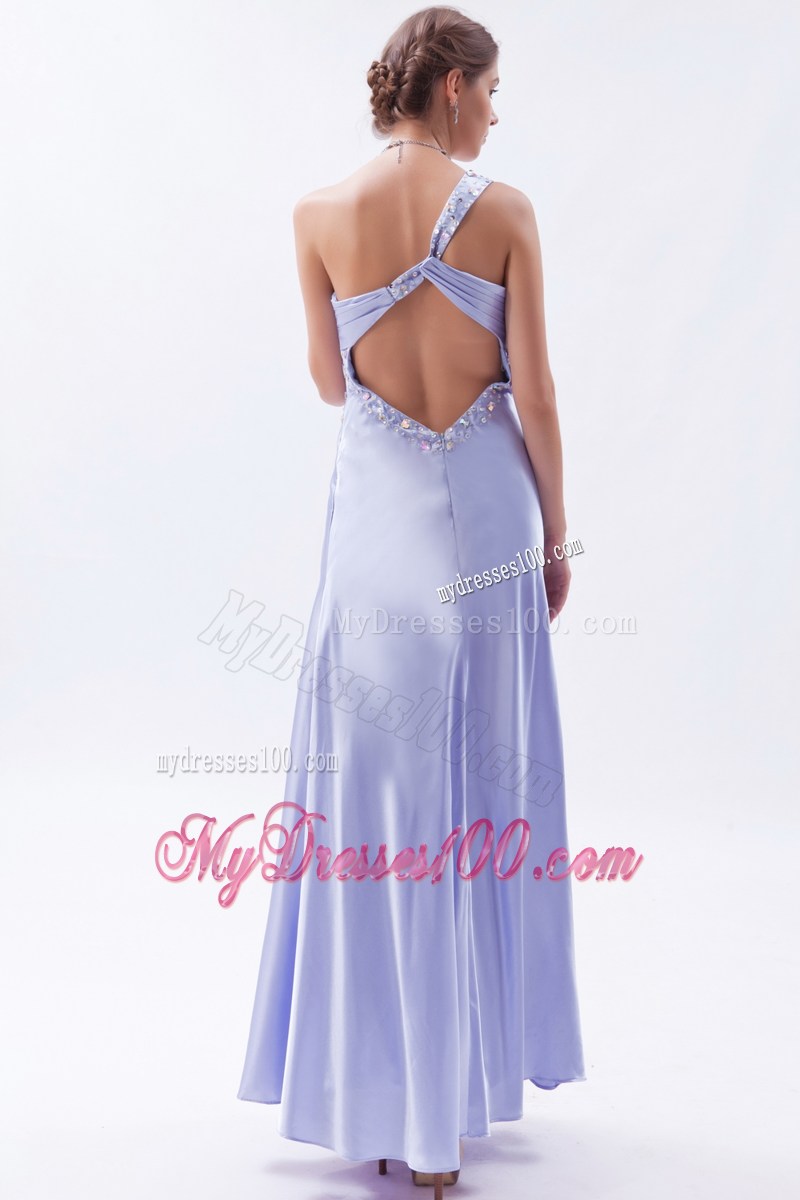 Elegant Lilac Empire One Shoulder Prom Dress Beading Ankle-length