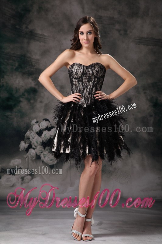 Mini Black Lace Dresses For Prom with Feathers