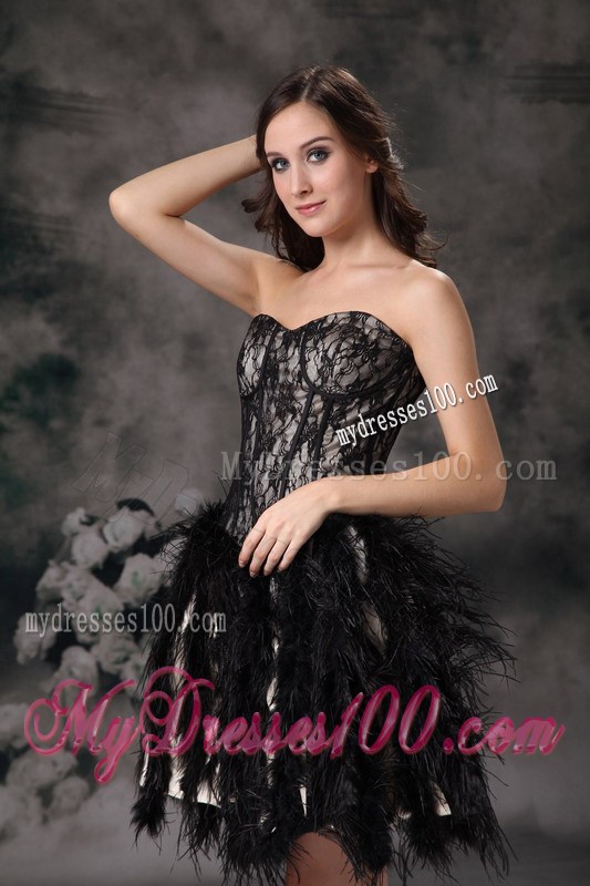 Mini Black Lace Dresses For Prom with Feathers