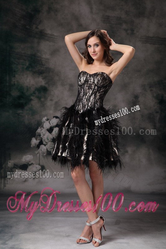 Mini Black Lace Dresses For Prom with Feathers