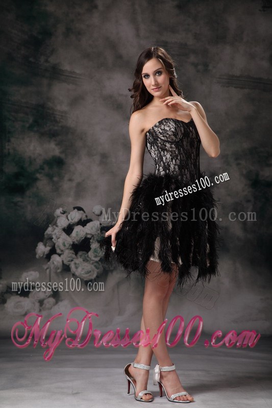 Mini Black Lace Dresses For Prom with Feathers