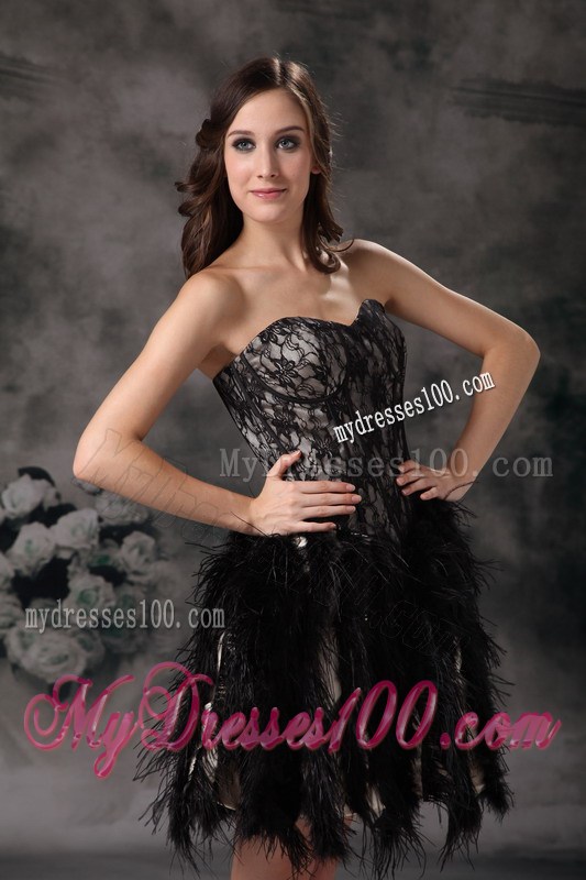 Mini Black Lace Dresses For Prom with Feathers