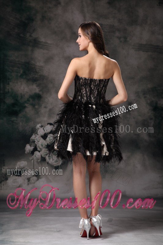 Mini Black Lace Dresses For Prom with Feathers