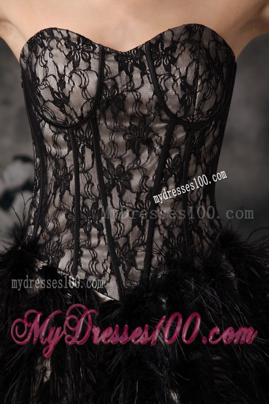 Mini Black Lace Dresses For Prom with Feathers