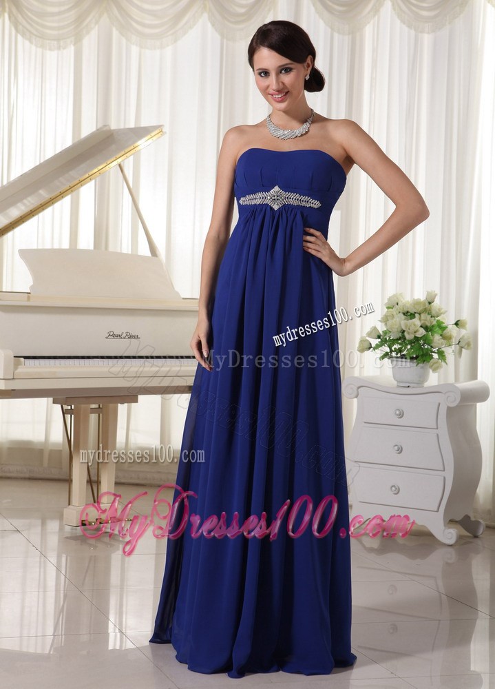 Royal Blue Empire Strapless Beaded Prom Dress For Formal Evening