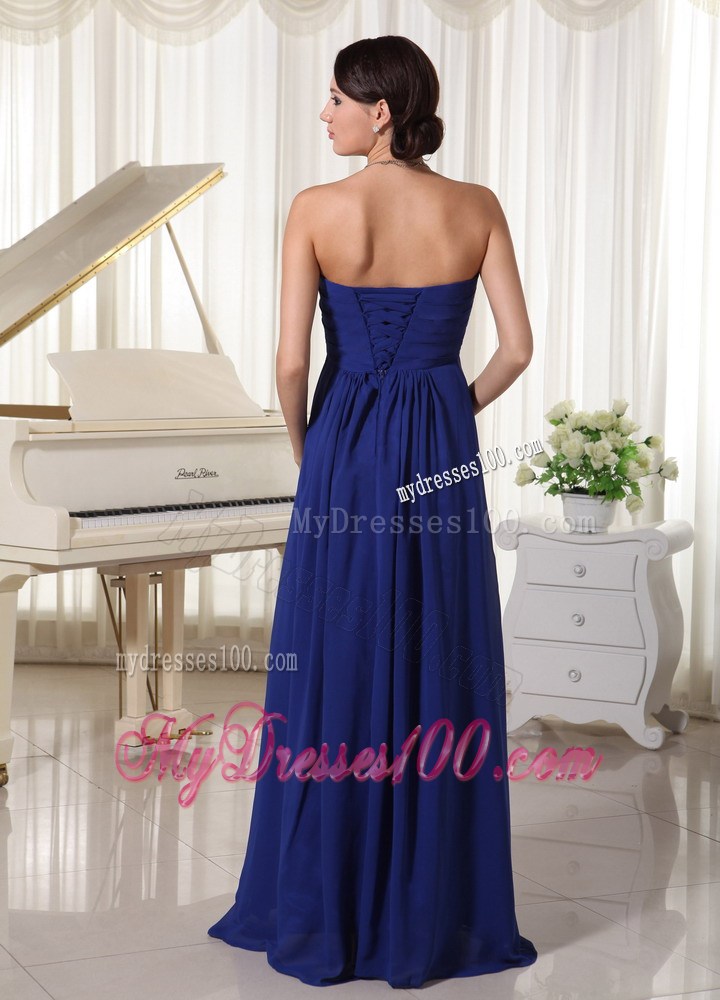 Royal Blue Empire Strapless Beaded Prom Dress For Formal Evening