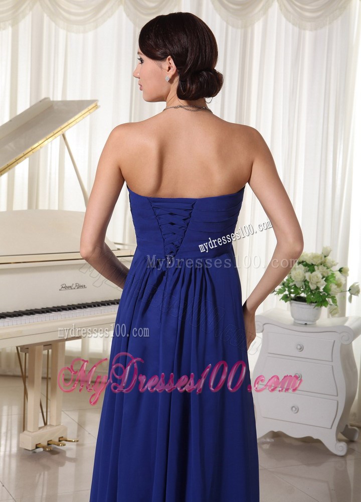 Royal Blue Empire Strapless Beaded Prom Dress For Formal Evening