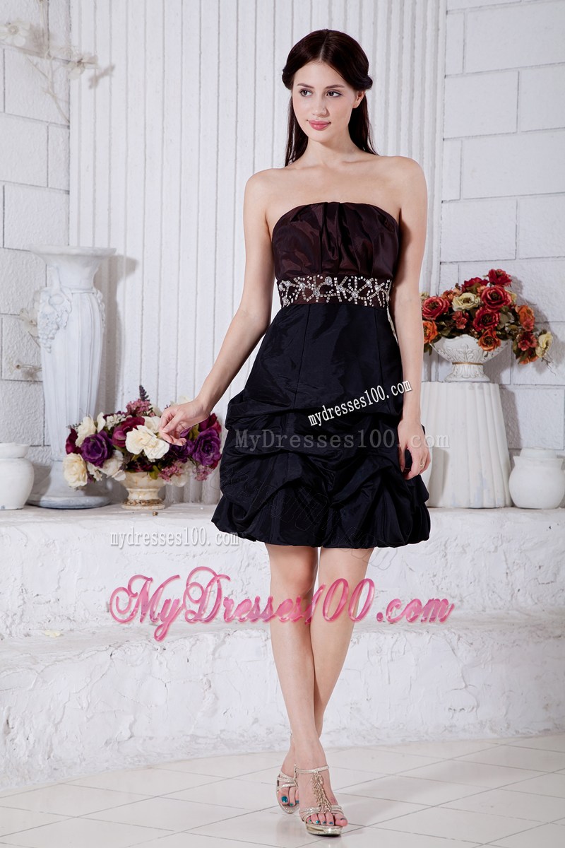 Burgundy and Navy Blue Strapless Short Beading Prom Dress