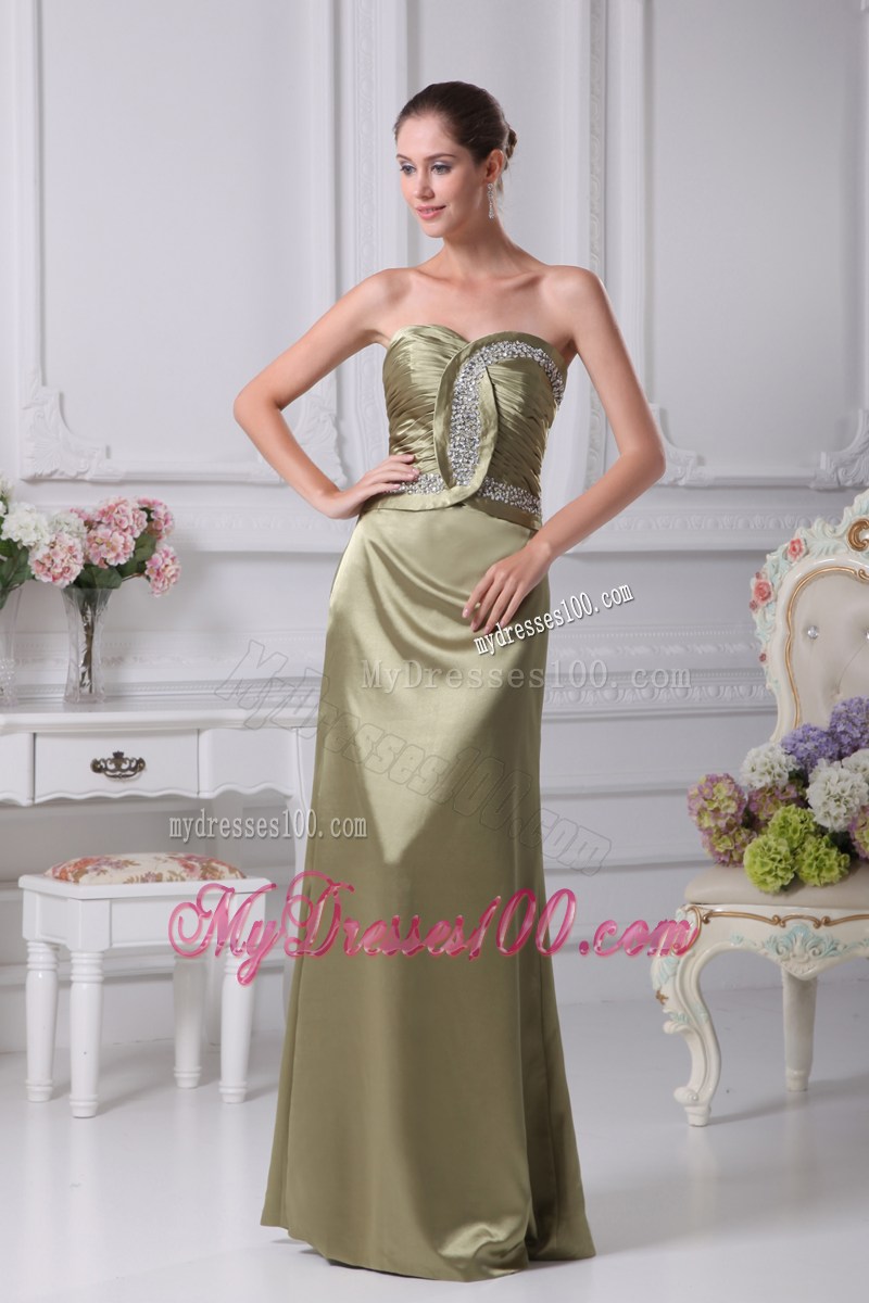 Affordable Olive Green Sweetheart Beading Floor-length Prom Dress
