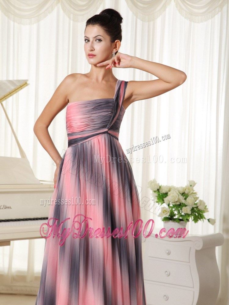 Affordable Ombre Color One Shoulder Prom Dress With Court Train