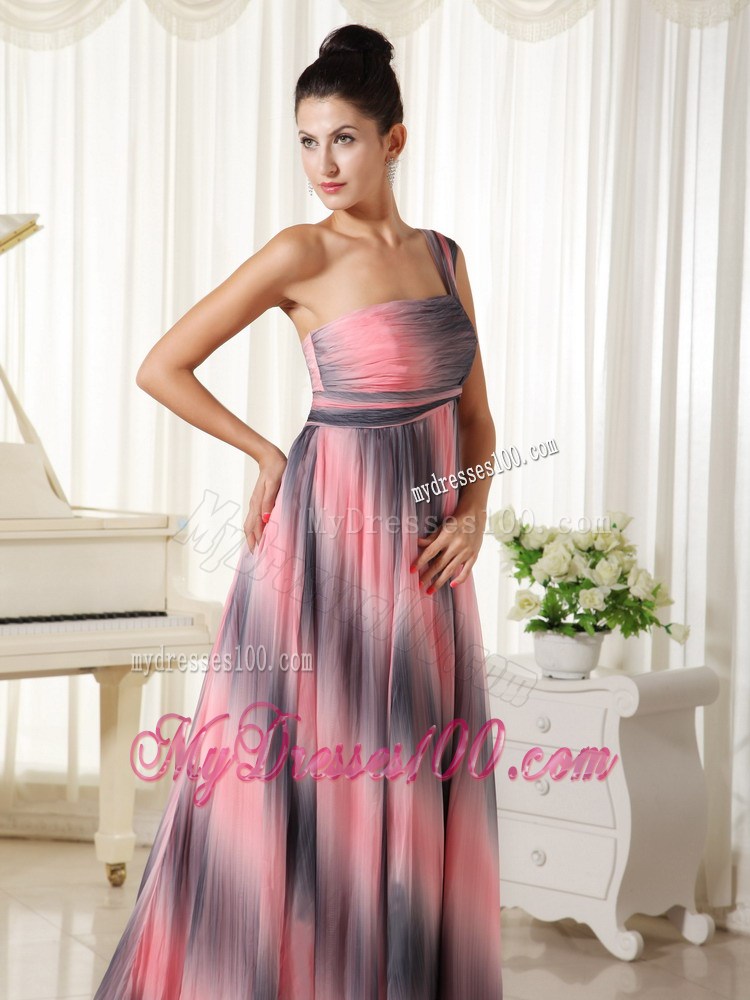 Affordable Ombre Color One Shoulder Prom Dress With Court Train