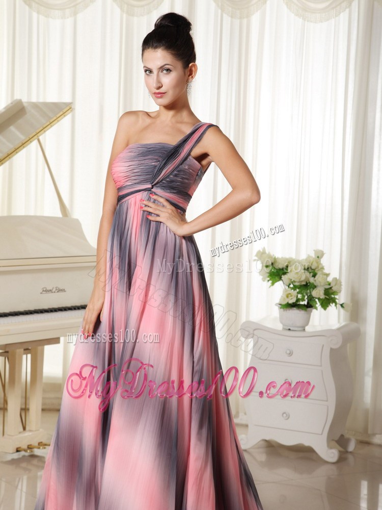 Affordable Ombre Color One Shoulder Prom Dress With Court Train