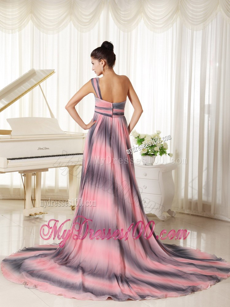 Affordable Ombre Color One Shoulder Prom Dress With Court Train
