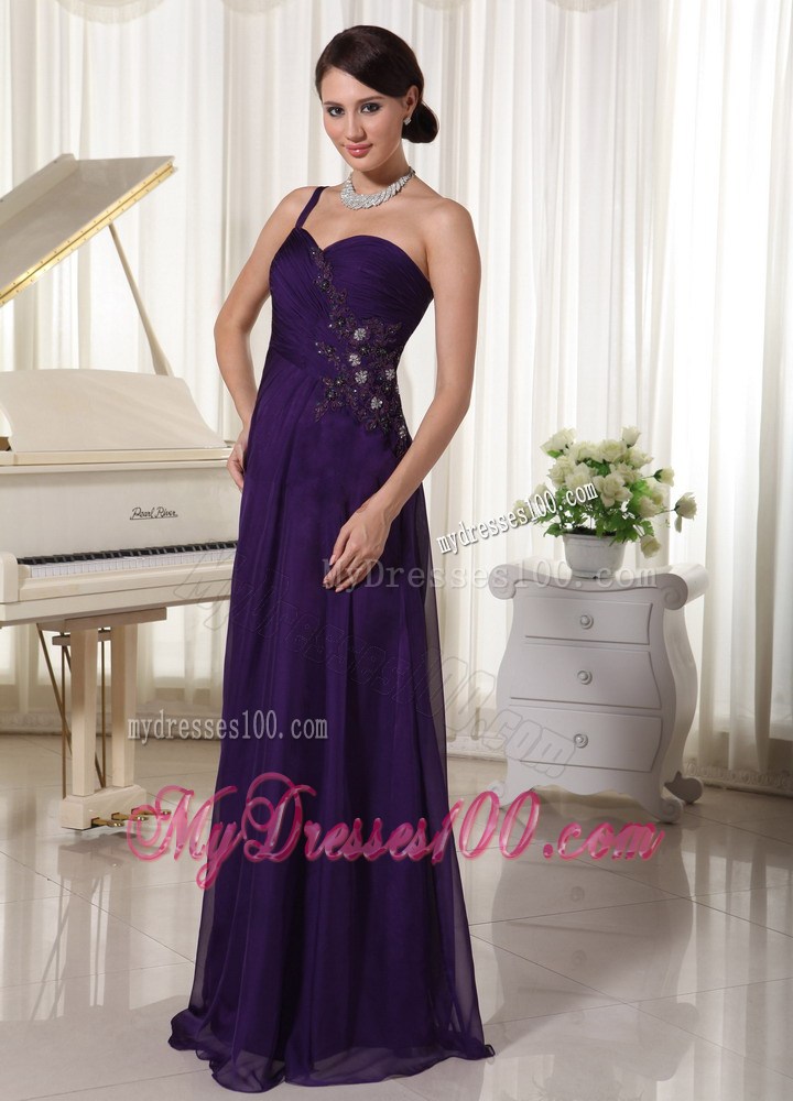 Dark Purple One Shoulder Prom Dresses Appliques With Beading