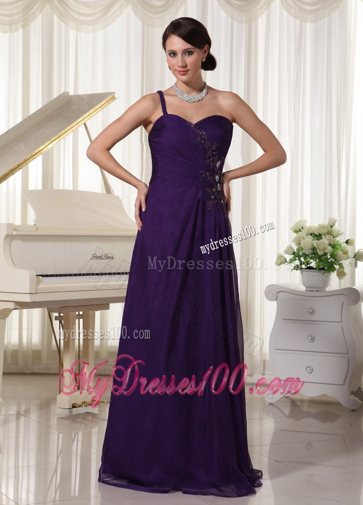 Dark Purple One Shoulder Prom Dresses Appliques With Beading