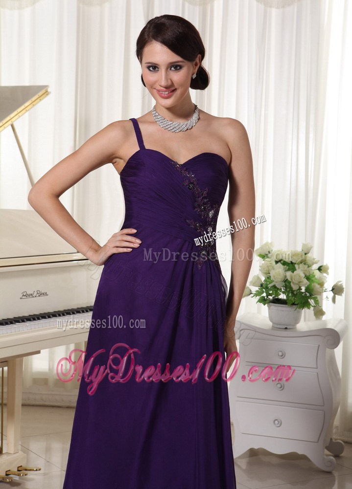 Dark Purple One Shoulder Prom Dresses Appliques With Beading