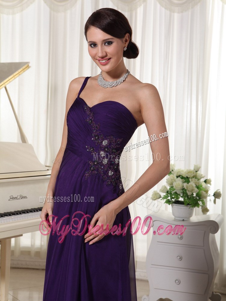 Dark Purple One Shoulder Prom Dresses Appliques With Beading