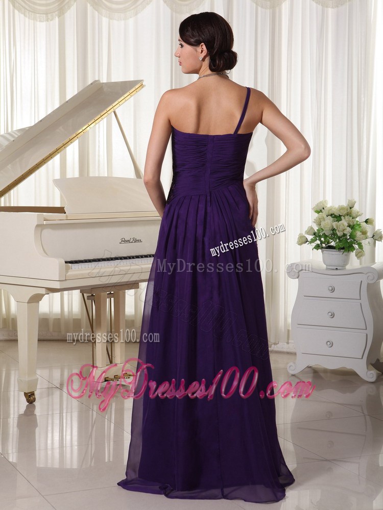 Dark Purple One Shoulder Prom Dresses Appliques With Beading