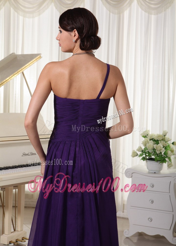 Dark Purple One Shoulder Prom Dresses Appliques With Beading