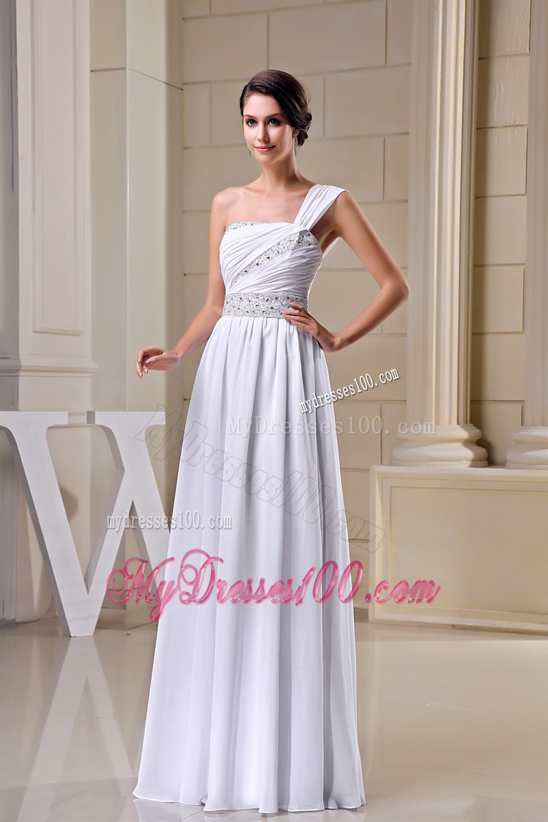2013 Summer White Elegant One Shoulder Beading Ruched Prom Dress