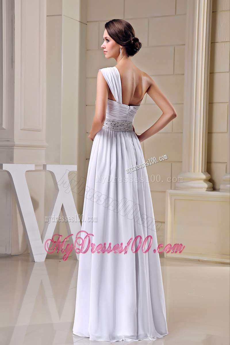 2013 Summer White Elegant One Shoulder Beading Ruched Prom Dress