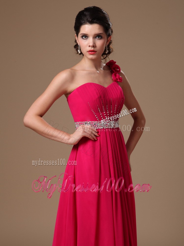 Coral Empire One Shoulder Flowers Beaded Formal Evening Prom Dress