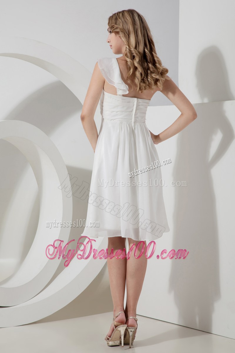 Elegant White Empire One Shoulder Summer Prom Dress Knee-length
