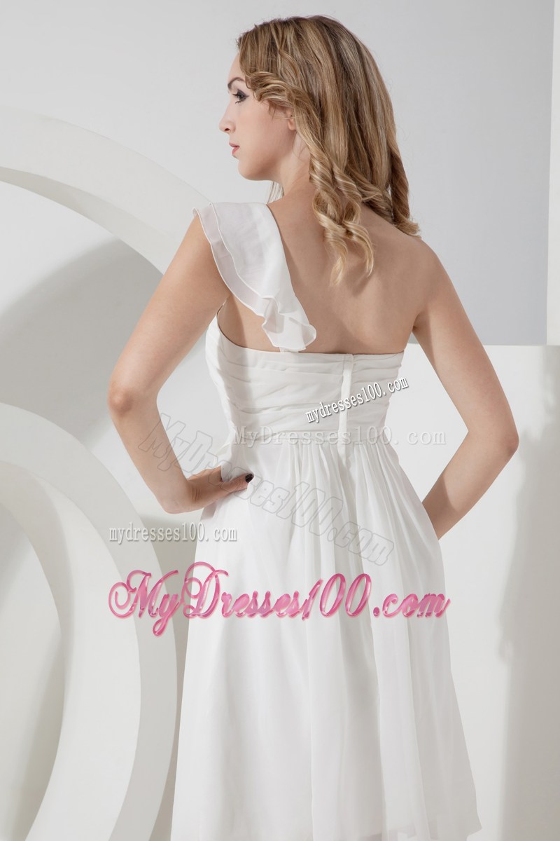Elegant White Empire One Shoulder Summer Prom Dress Knee-length