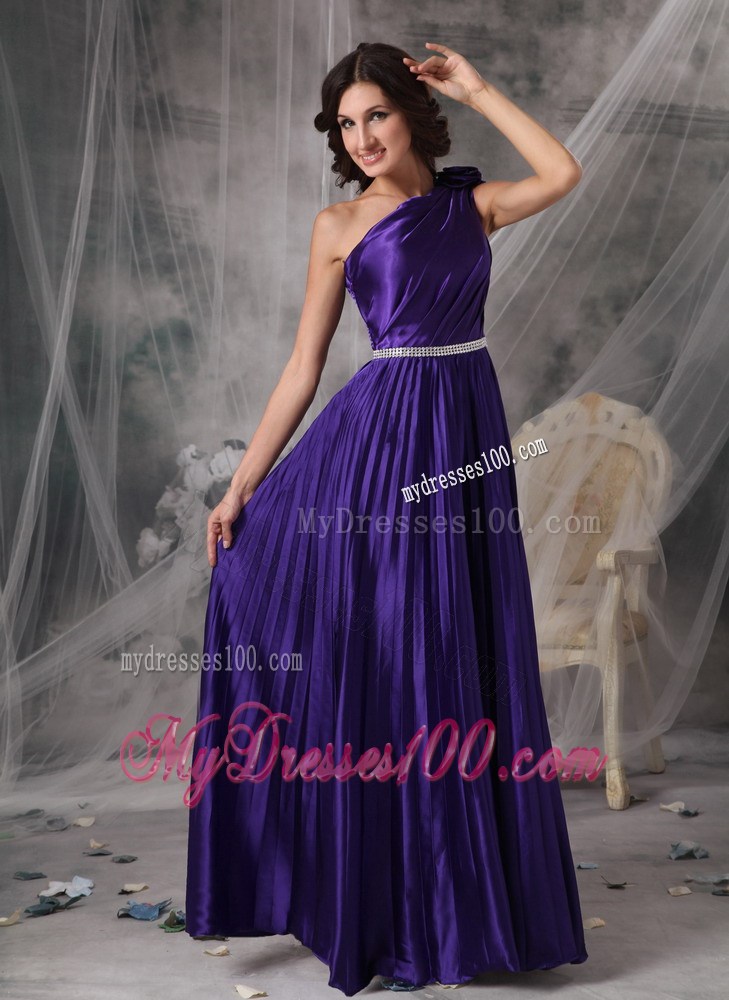 Pretty Purple Empire One Shoulder Prom Dress Beading Floor-length