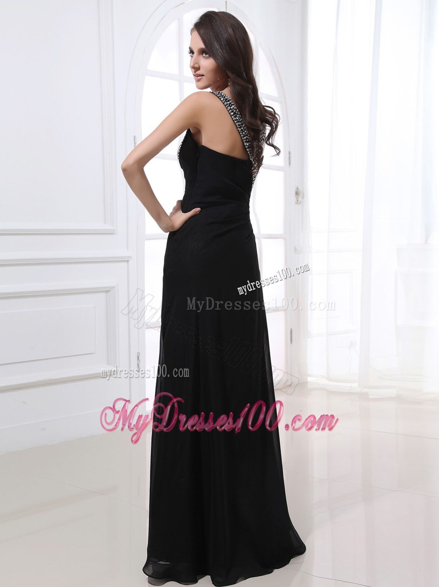One Shoulder and Beading For Black Prom Dress