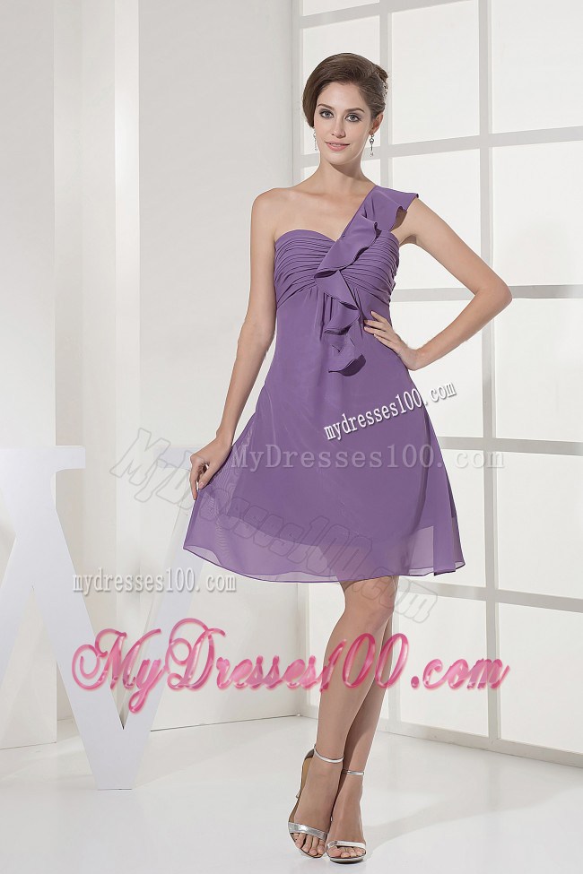 Empire One Shoulder and Ruching Lilac Prom Dresses With Mini-length