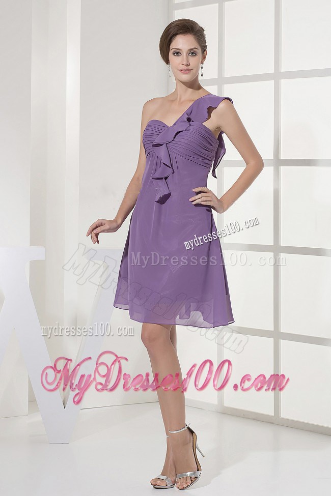 Empire One Shoulder and Ruching Lilac Prom Dresses With Mini-length