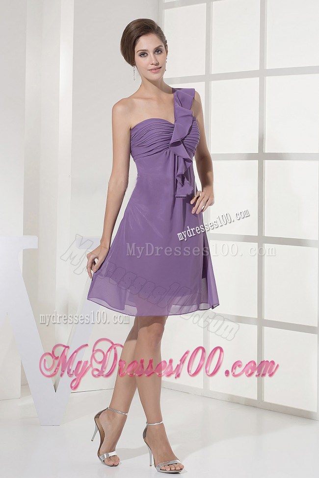 Empire One Shoulder and Ruching Lilac Prom Dresses With Mini-length