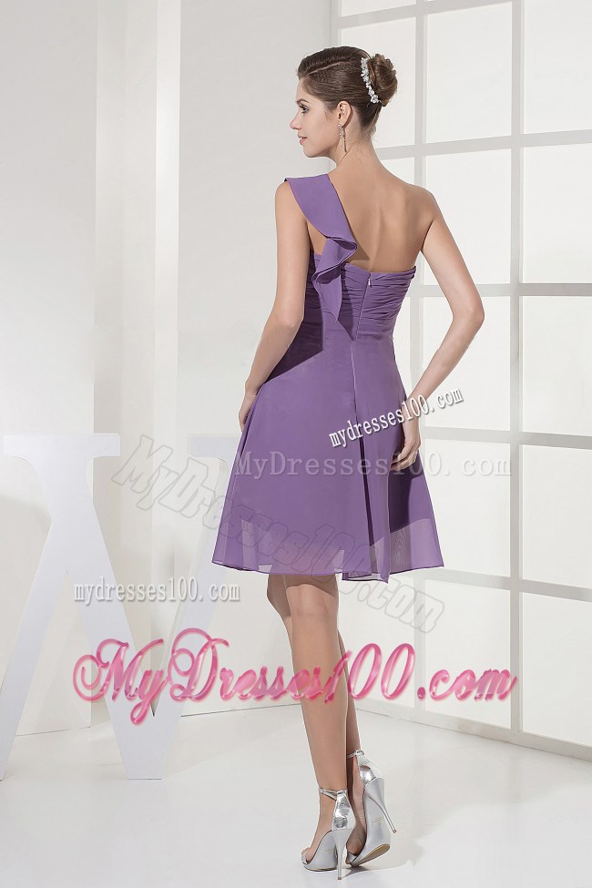 Empire One Shoulder and Ruching Lilac Prom Dresses With Mini-length