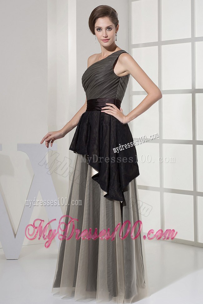 One Shoulder and Ruched Bodice For Prom Dress With Floor-length