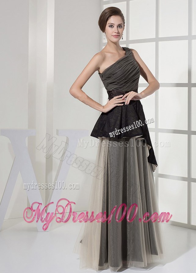 One Shoulder and Ruched Bodice For Prom Dress With Floor-length