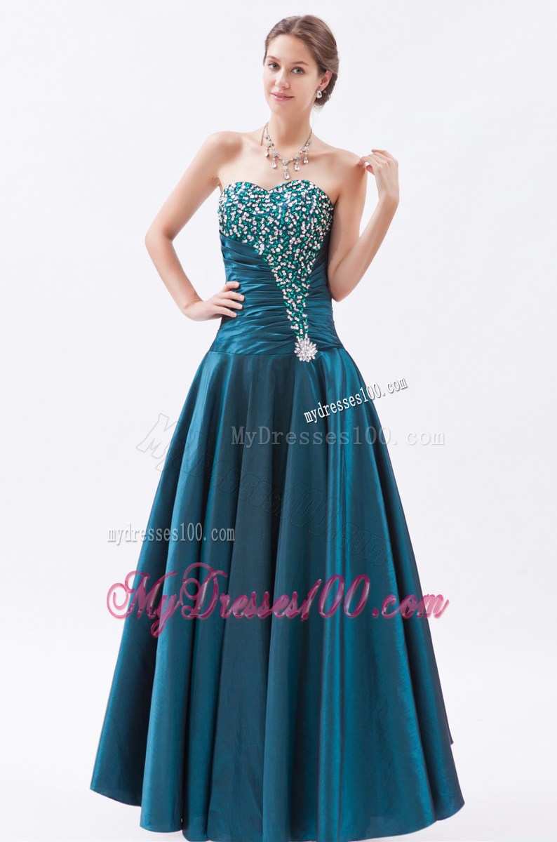 Peacock Green Princess Sweetheart Prom Dress With Beading